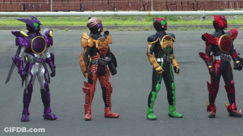 Four Kamen Riders Standing On Street GIF