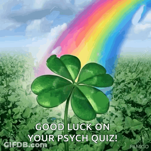 Four Leaf Clover In Field With Rainbow Good Luck On Your Psych Quiz GIF