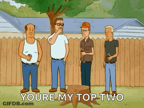 Four Men Next To Tree Stump Saying Youre My Top Two GIF