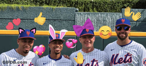 Four Mets Baseball Players Pose For A Picture GIF