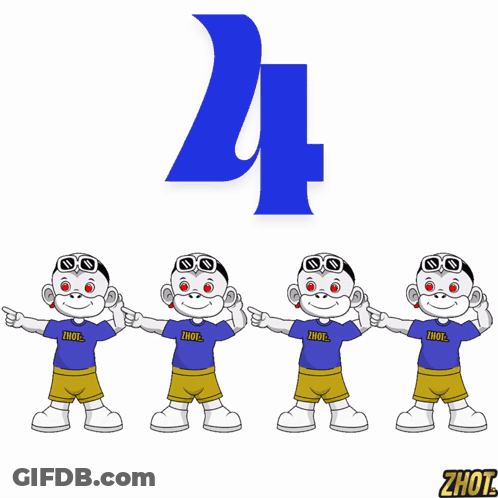 Four Monkeys With Number 24 GIF