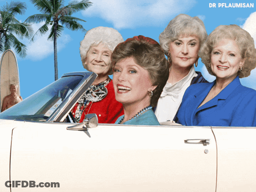 Four Older Women In White Car Dr Pflaumisan GIF