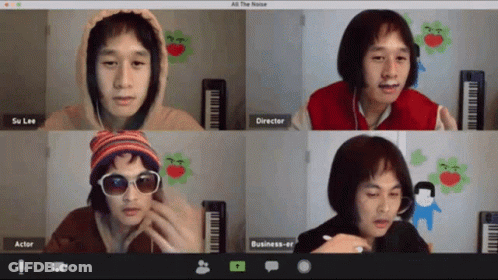Four People Are On A Video Call With The Name Su Lee At The Top Left GIF