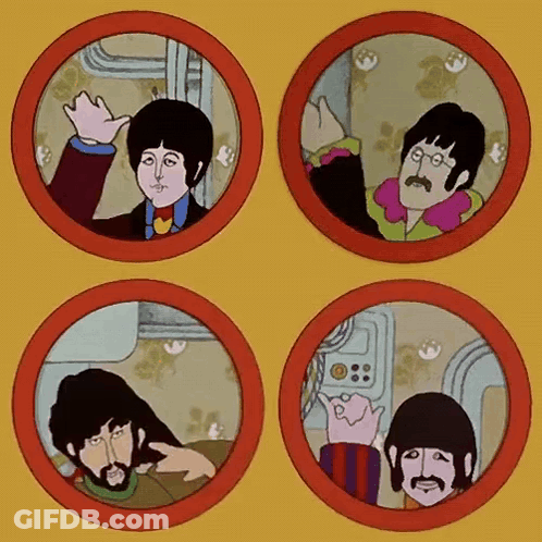 Four Pictures Of The Beatles In Red Circles GIF