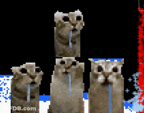 Four Pixel Art Cats Open Mouths Tongues Out GIF
