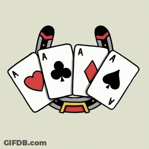 Four Playing Cards With Letter A Surrounded By Horseshoe GIF