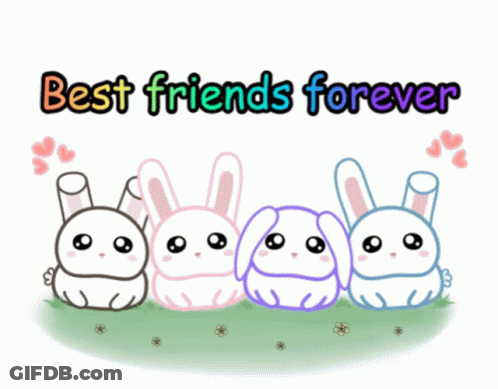 Four Rabbits Are Sitting In The Grass With The Words Best Friends Forever GIF