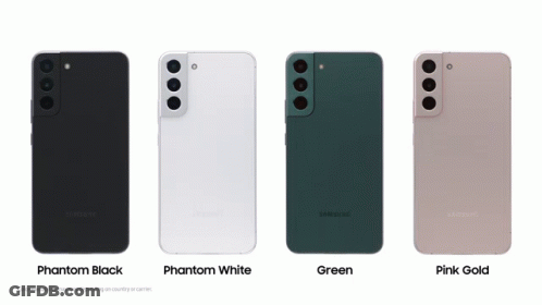 Four Samsung Phones Are Shown In Different Colors Including Phantom Black White Green And Pink Gold GIF