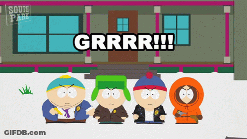 Four South Park Characters Are Standing In Front Of A House GIF