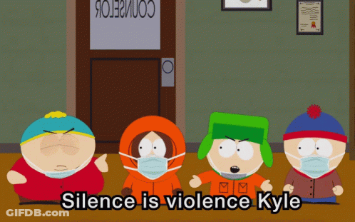 Four South Park Characters Face Masks Silence Is Violence Kyle GIF