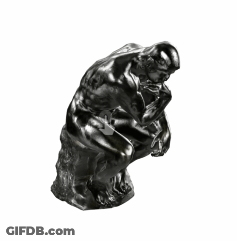 Four Statue Of A Man Sitting On A Rock GIF