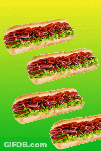 Four Sub Sandwiches On A Green Background With A Yellow And Green Gradient GIF