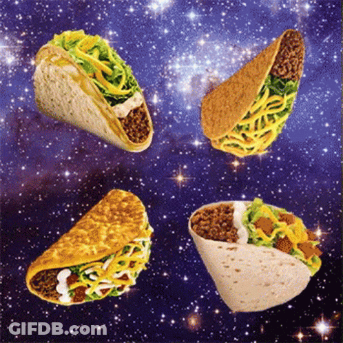 Four Tacos Floating In Galaxy GIF