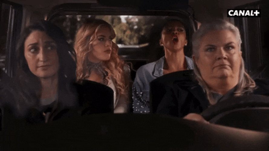 Four Woman Inside Car With One Side Eye Meme GIF