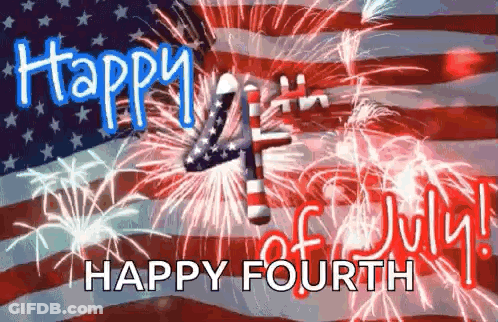 Fourth Of July Greeting Card With Fireworks And Flag GIF