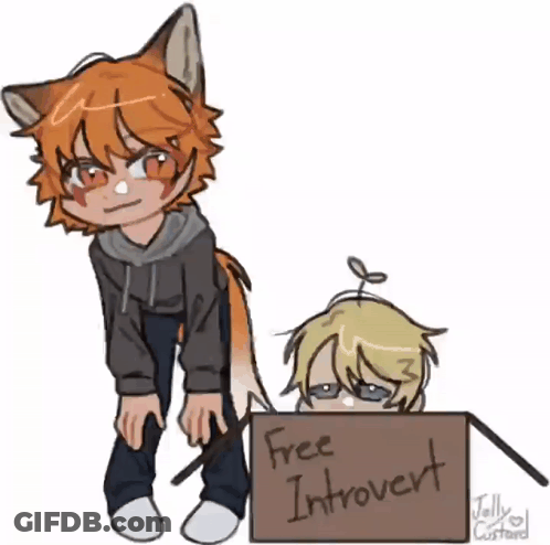 Fox And Boy With Sign Saying Free Introvert GIF