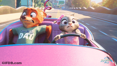 Fox And Cat Driving Pink Car Zootopia 2 GIF