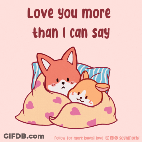 Fox And Corgi Sleeping Under Blanket Love You More Than I Can Say GIF