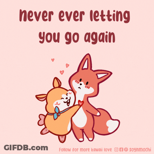 Fox And Dog Hugging Saying Never Ever Letting You Go Again GIF