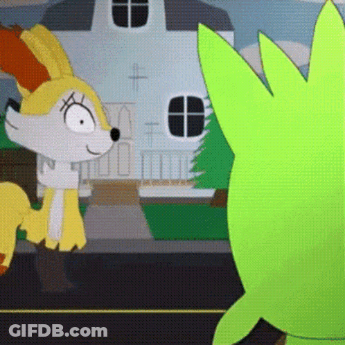 Fox And Green Leaf Standing Together GIF