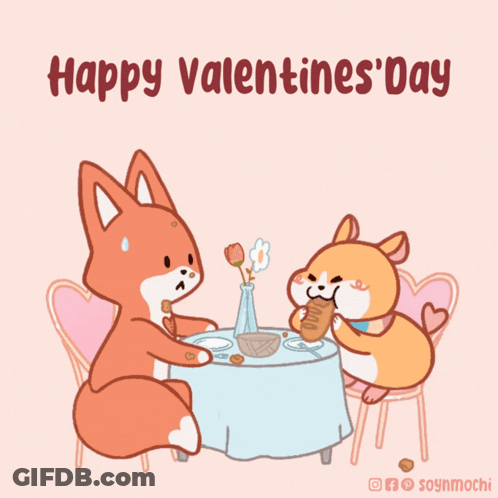 Fox And Hamster Sitting At Table Saying Happy Valentine's Day GIF