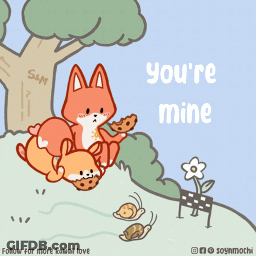 Fox And Rabbit Cartoon Saying You're Mine GIF