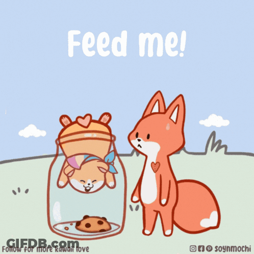 Fox Beside Hamster In Jar Saying Feed Me GIF