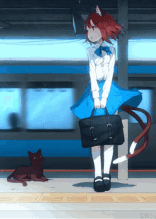Fox Girl In Train Station Wallpaper GIF