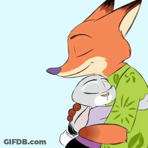Fox Holding Rabbit Eyes Closed GIF