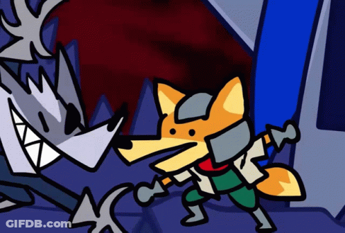 Fox Holding Sword Fighting Wolf GIF