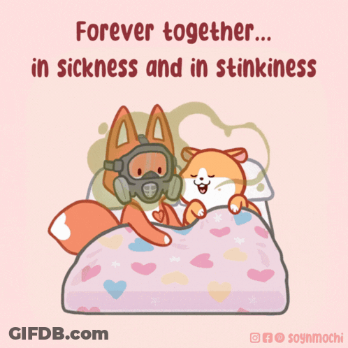 Fox In Gas Mask With Fox Laying On Bed GIF
