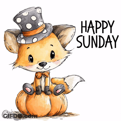 Fox In Top Hat And Bow Tie On Pumpkin Saying Happy Sunday GIF