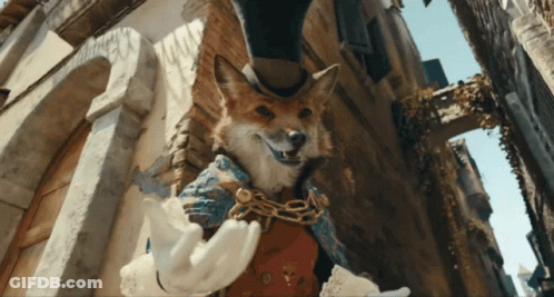 Fox In Top Hat And Gloves Walking Down Street GIF