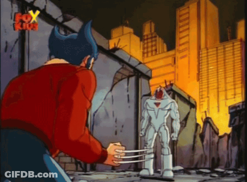 Fox Kids Cartoon Wolverine Fighting White Robot GIF