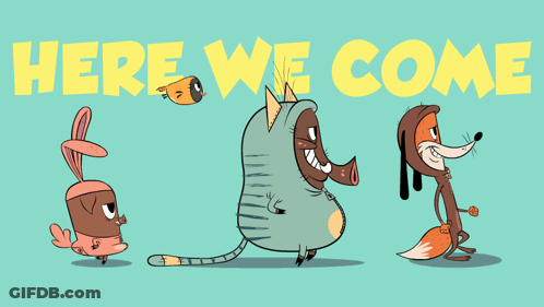 Fox Rabbit Pig Saying Here We Come GIF