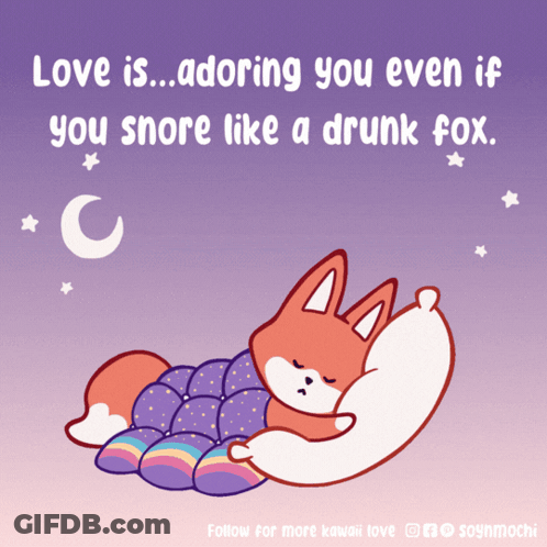 Fox Sleeping Under Blanket With Love Is Quote GIF
