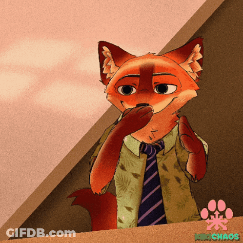 Fox Wearing Shirt And Tie With Paw Chaos Logo GIF