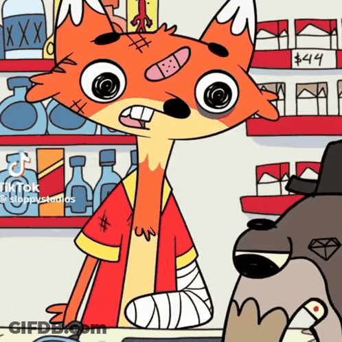 Fox With Head Bandage And Bear With Arm Bandage GIF