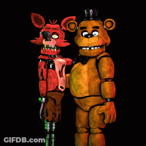 Foxy And Golden Teddy Bear Standing Together GIF