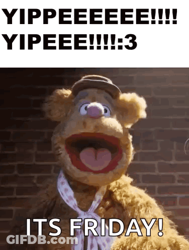 Fozzie Bear Saying It's Friday In Hat And Scarf GIF