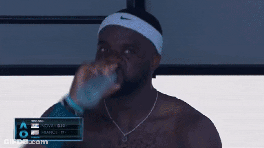 Francis Tiafoe Laughing And Drinking Water GIF