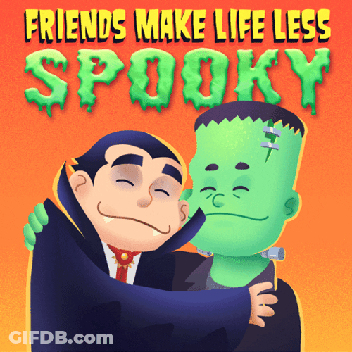 Frankenstein Hugging Dracula Animated Art GIF