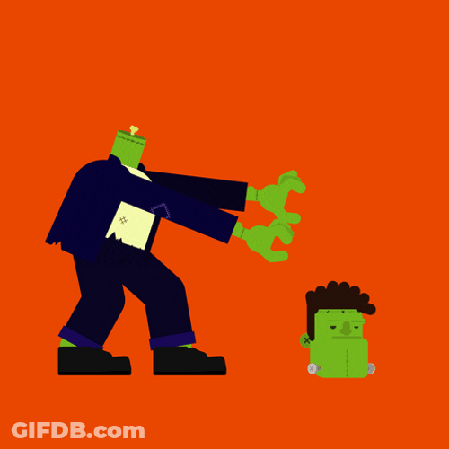 Frankenstein Monster Chasing His Head GIF