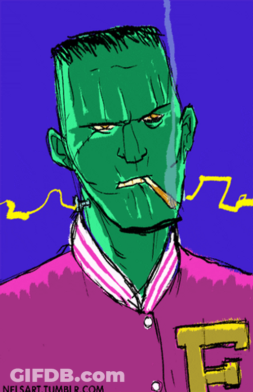 Frankenstein Smoking Animated Art GIF