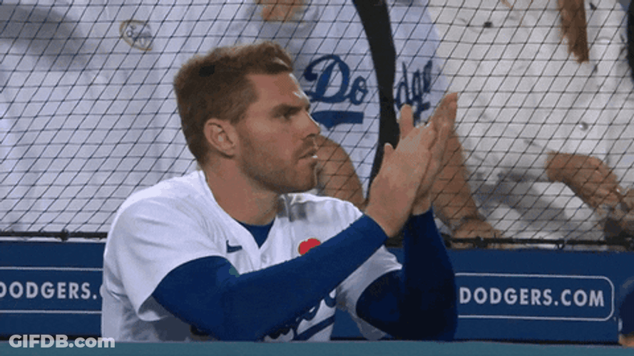 Freddie Freeman Clapping Looking Around GIF