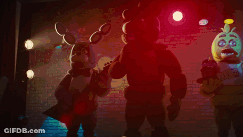 Freddy And Chica From Five Nights At Freddy's Standing In Dark GIF