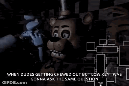 Freddy Fazbear And Bonnie From Five Nights At Freddy 'S Are Talking To Each Other In A Dark Room . GIF