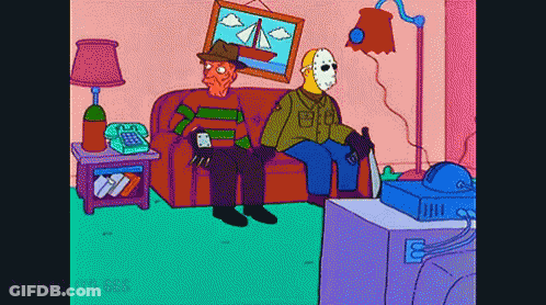 Freddy Krueger And Jason Voorhees In Living Room GIF