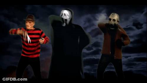 Freddy Krueger Screaming And Jason Voorhees Holding Knives GIF