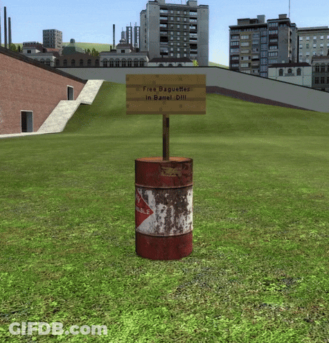 Free Baguettes In Barrel Oil Sign On Barrel GIF